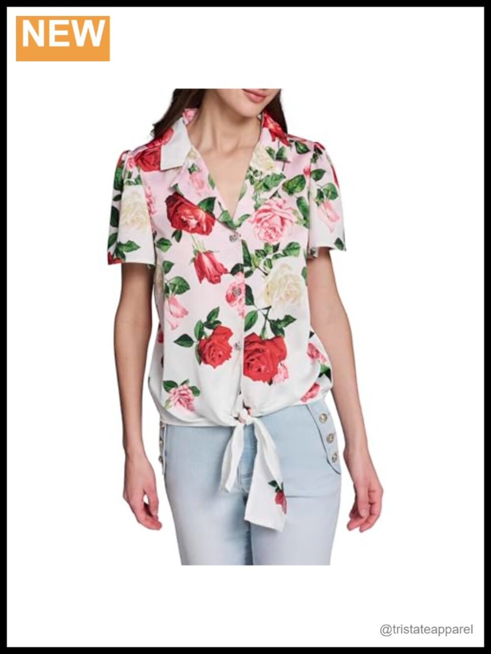 Floral Summer Fashion Tie Front Printed Blouse